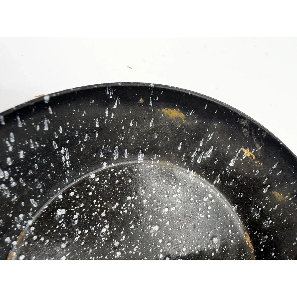 Vintage Black Speckled Enamelware Frying Pan Skillet Primitive Farmhouse Decor